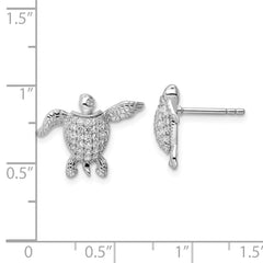 Rhodium-plated Sterling Silver CZ Sea Turtle Post Earrings