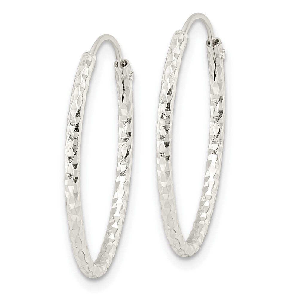 Sterling Silver Polished Diamond-cut Oval Endless Hoop Earrings