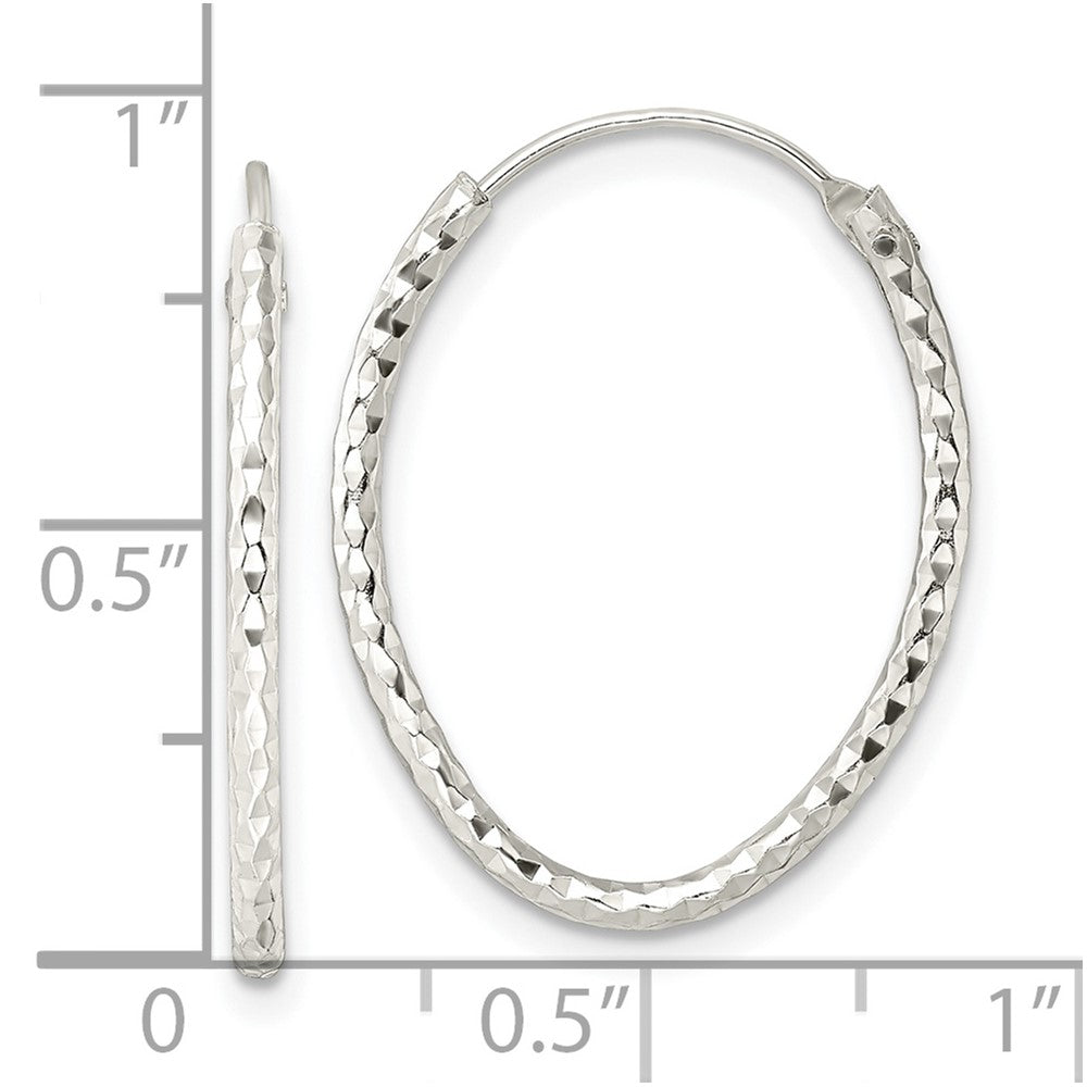 Sterling Silver Polished Diamond-cut Oval Endless Hoop Earrings
