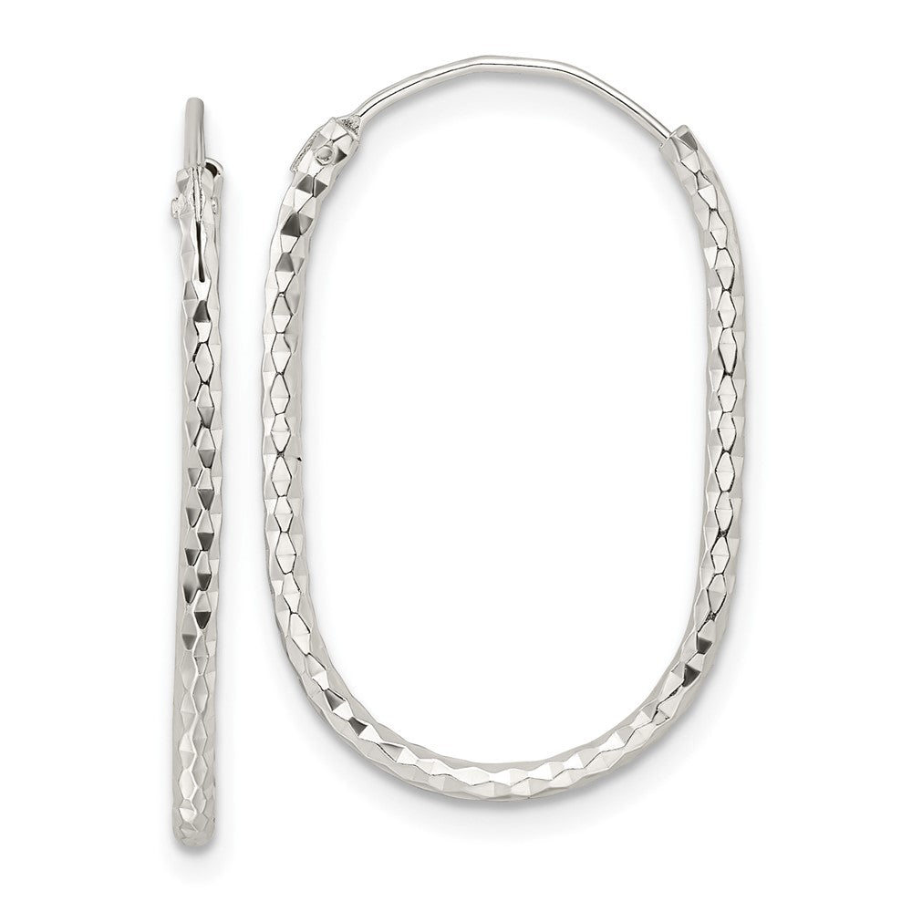 Sterling Silver Polished & Diamond-cut Oblong Endless Hoop Earrings