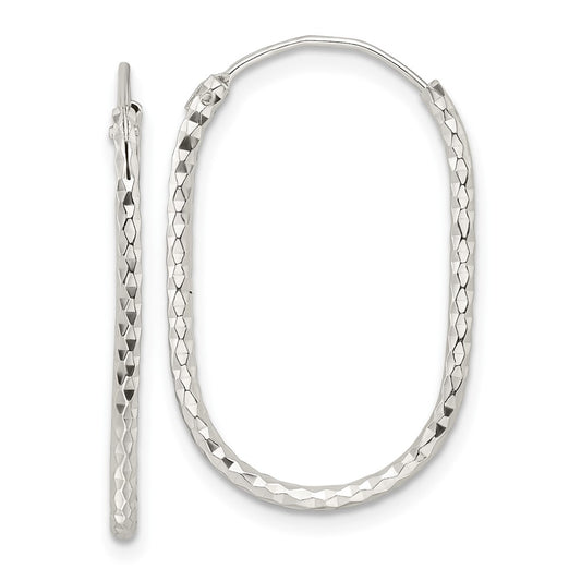 Sterling Silver Polished & Diamond-cut Oblong Endless Hoop Earrings