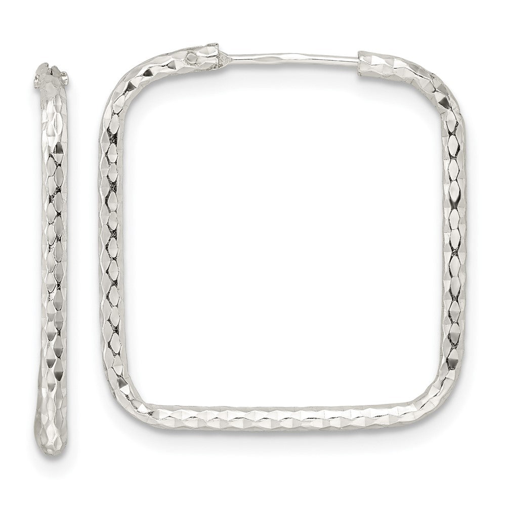 Sterling Silver Polished Diamond-cut Square Endless Hoop Earrings