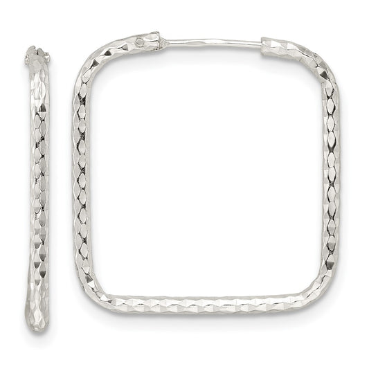 Sterling Silver Polished Diamond-cut Square Endless Hoop Earrings