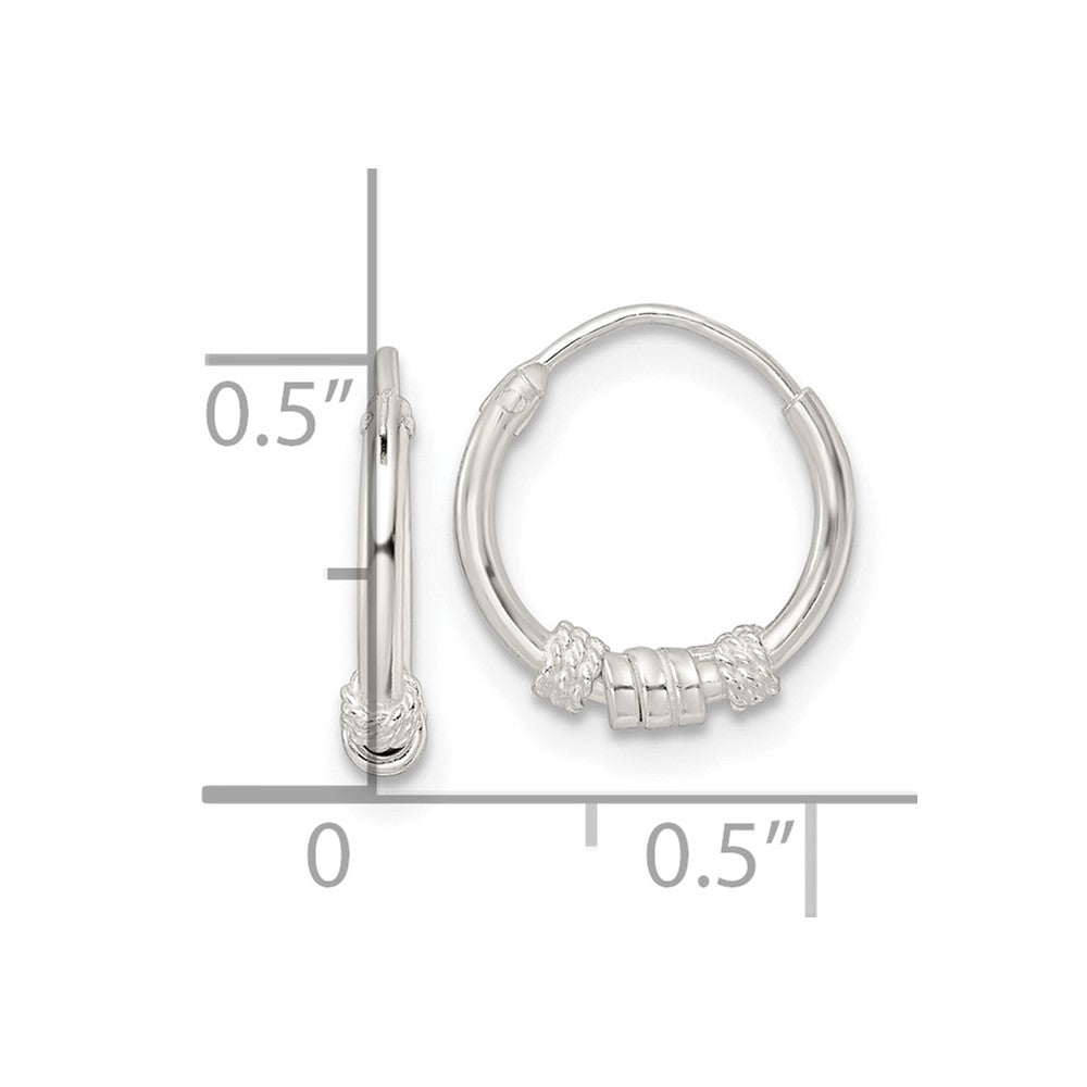 Sterling Silver Polished Beaded Circle Endless Hoop Earrings