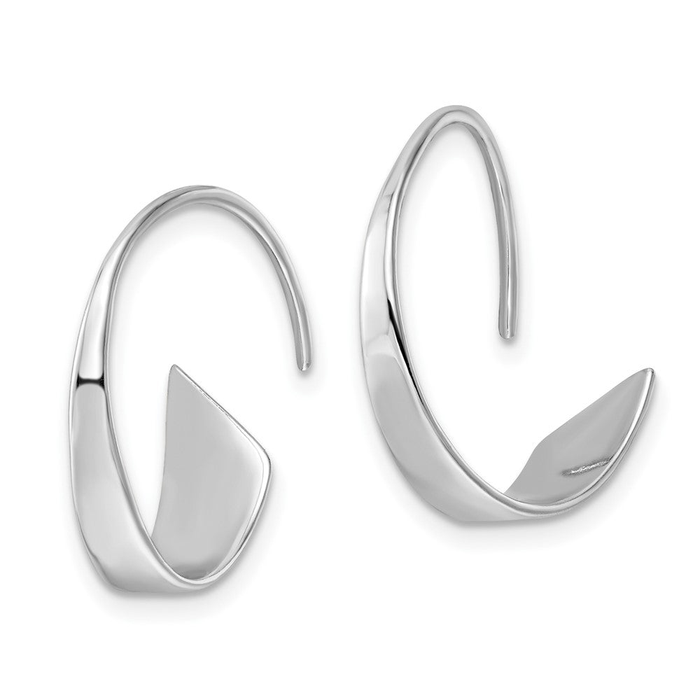 Rhodium-plated Sterling Silver Polished Flat Bar Hoop Threader Earrings