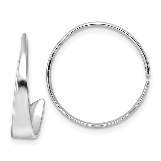 Rhodium-plated Sterling Silver Polished Flat Bar Hoop Threader Earrings