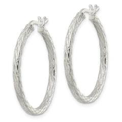 Sterling Silver Diamond Pattern Hoop Earrings