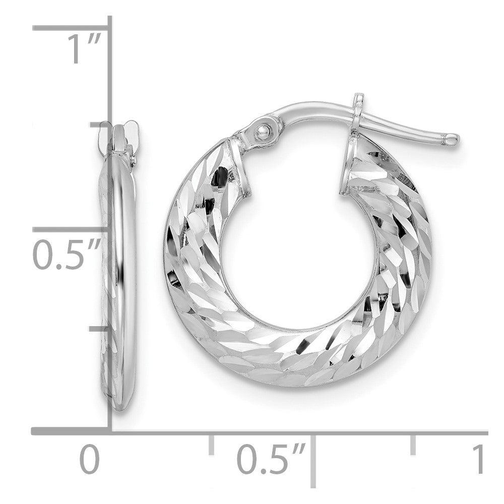 Rhodium-plated Sterling Silver 2x18mm Diamond-cut Knife-edge Tube Hoop Earrings