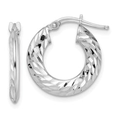 Rhodium-plated Sterling Silver 2x18mm Diamond-cut Knife-edge Tube Hoop Earrings