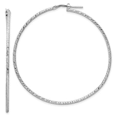 Rhodium-plated Sterling Silver Polished Diamond-cut 1.5mm Tube Hoop Earrings