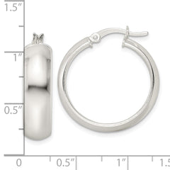 Sterling Silver Polished 7x25mm Hoop Earrings