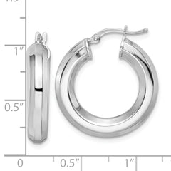 Rhodium-plated Sterling Silver 5x24mm Octagon Tube Hoop Earrings