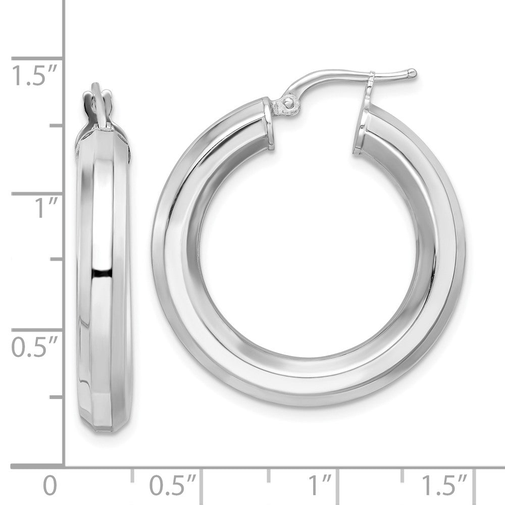Rhodium-plated Sterling Silver 5x30mm Octagon Tube Hoop Earrings