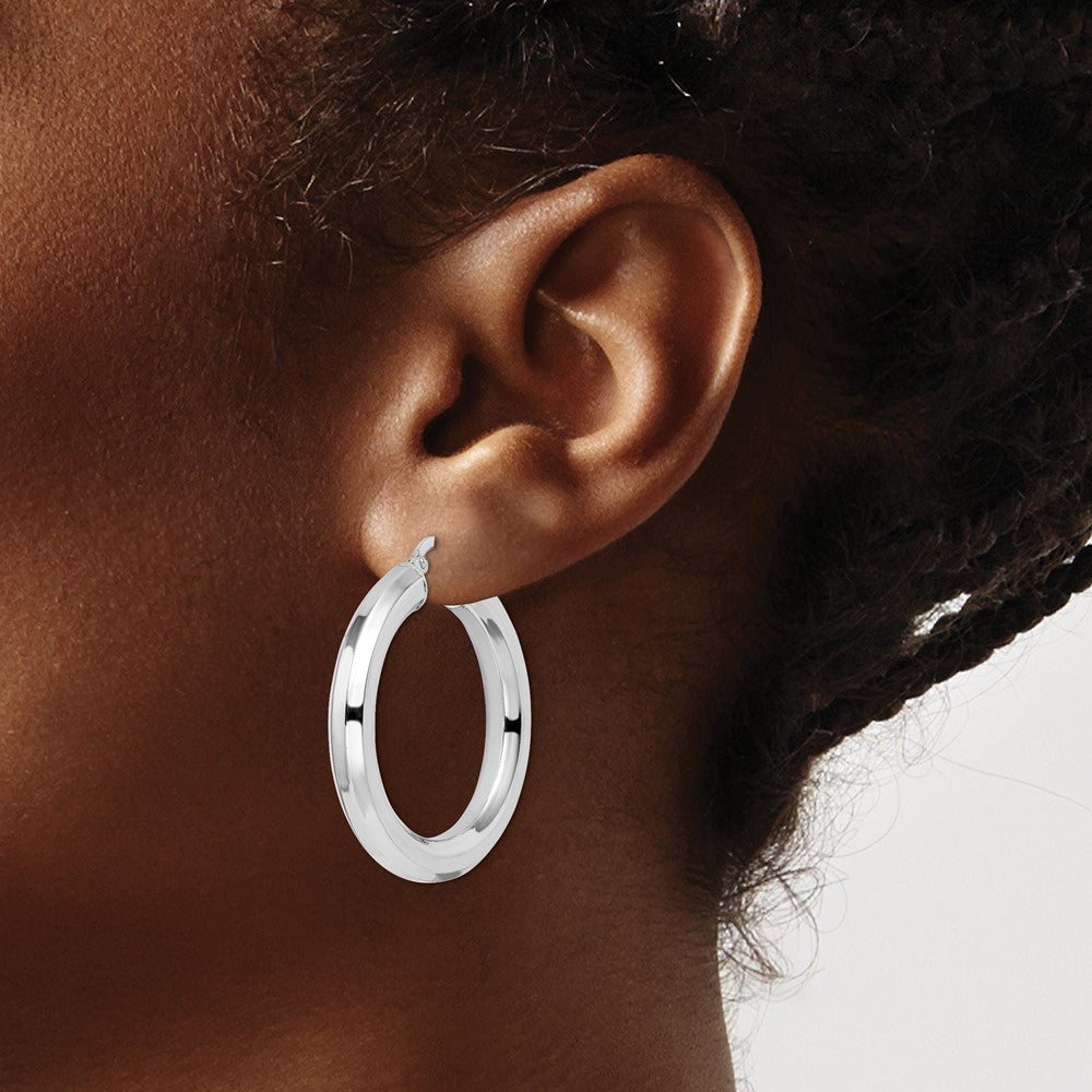 Rhodium-plated Sterling Silver 5x34mm Octagon Tube Hoop Earrings