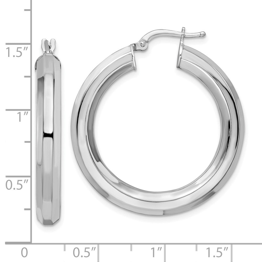 Rhodium-plated Sterling Silver 5x34mm Octagon Tube Hoop Earrings