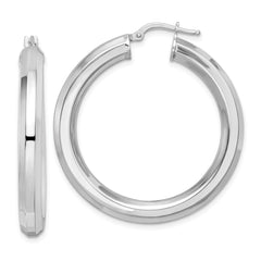 Rhodium-plated Sterling Silver 5x38mm Octagon Tube Hoop Earrings