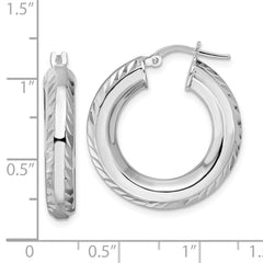 Rhodium-plated Sterling Silver 5x24mm Diamond-cut Octagon Tube Hoop Earrings