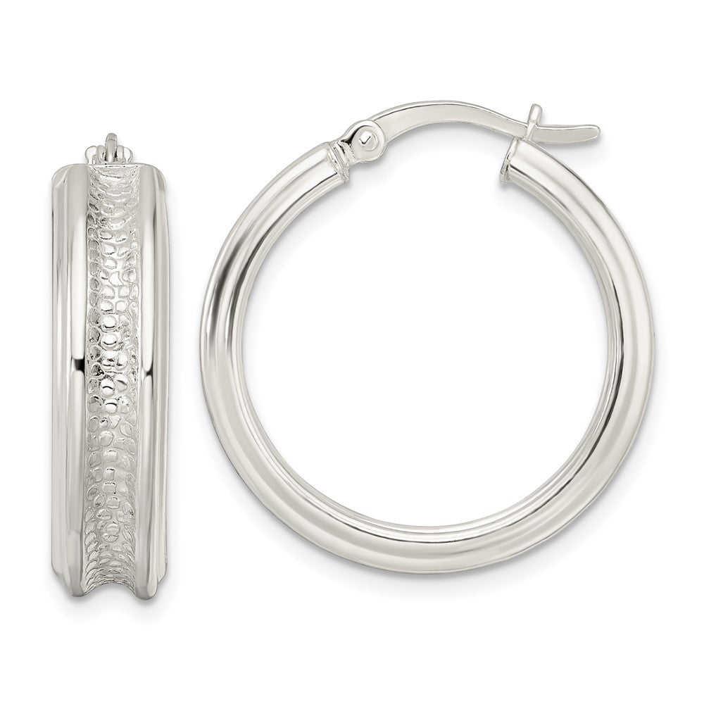 Sterling Silver Polished and Textured Circle Hoop Earrings