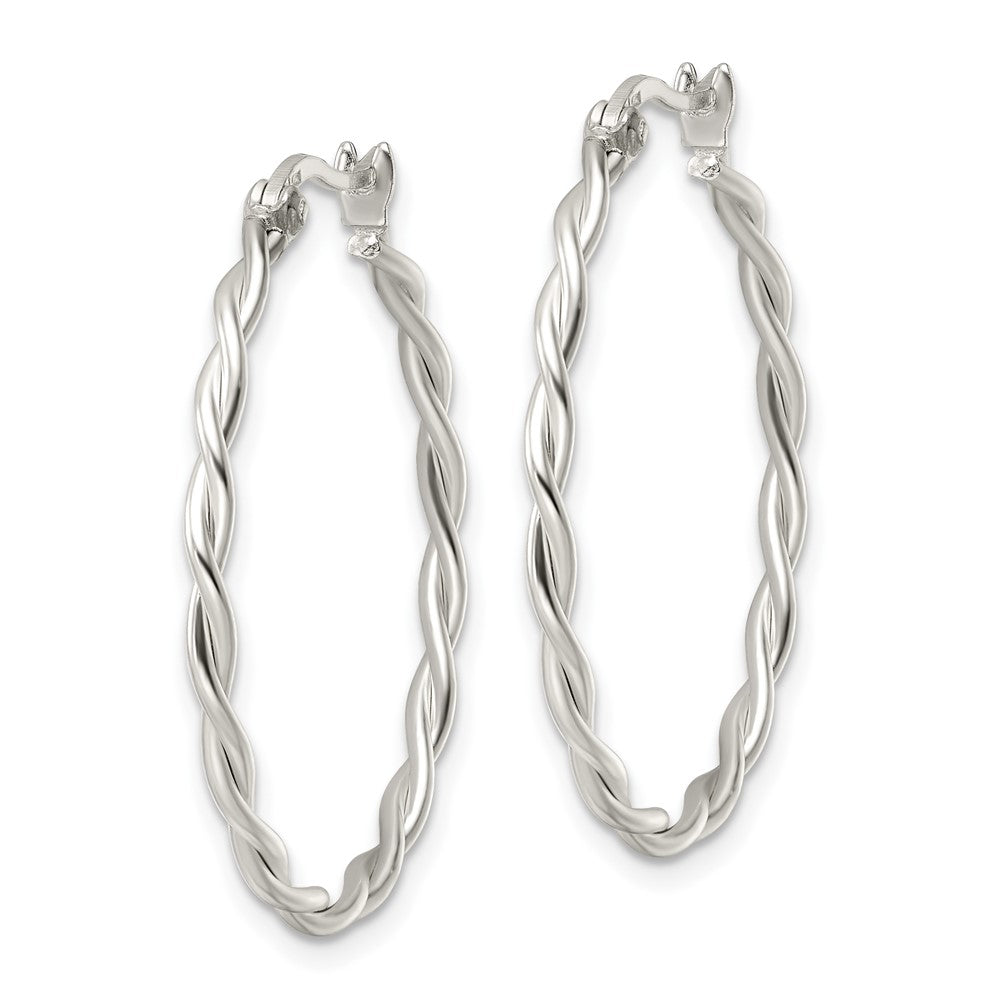 Sterling Silver Satin Twisted Hoop Earrings