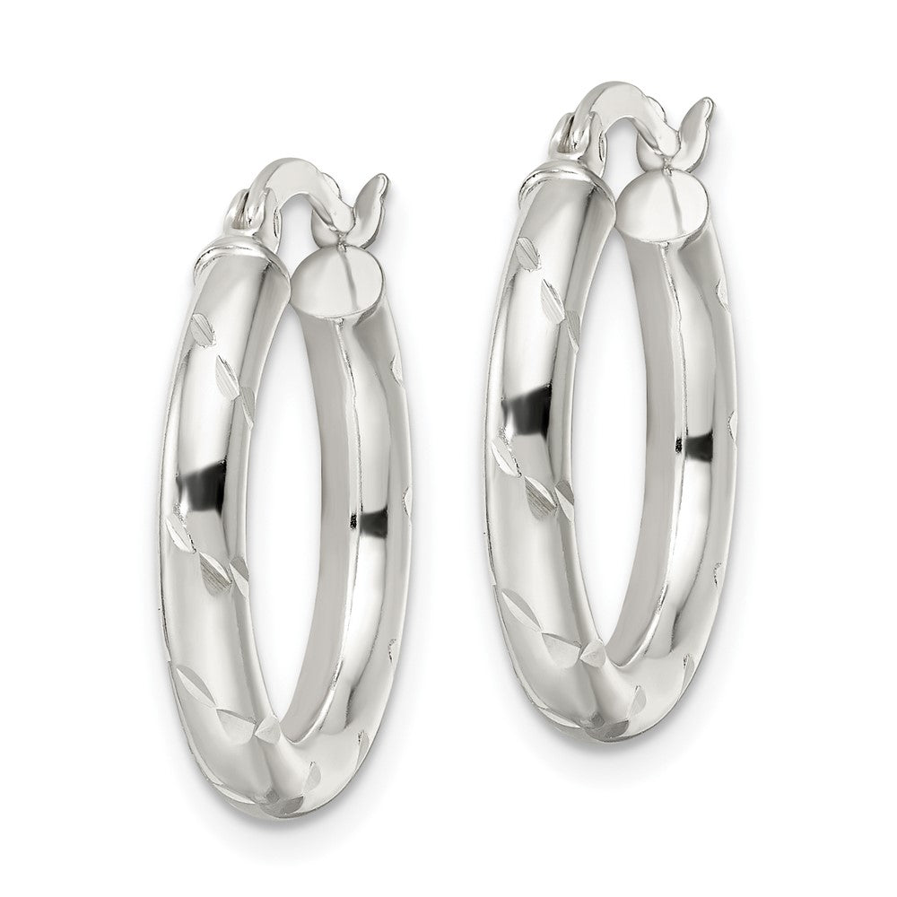 Sterling Silver Polished Diamond-cut Circle Hoop Earrings