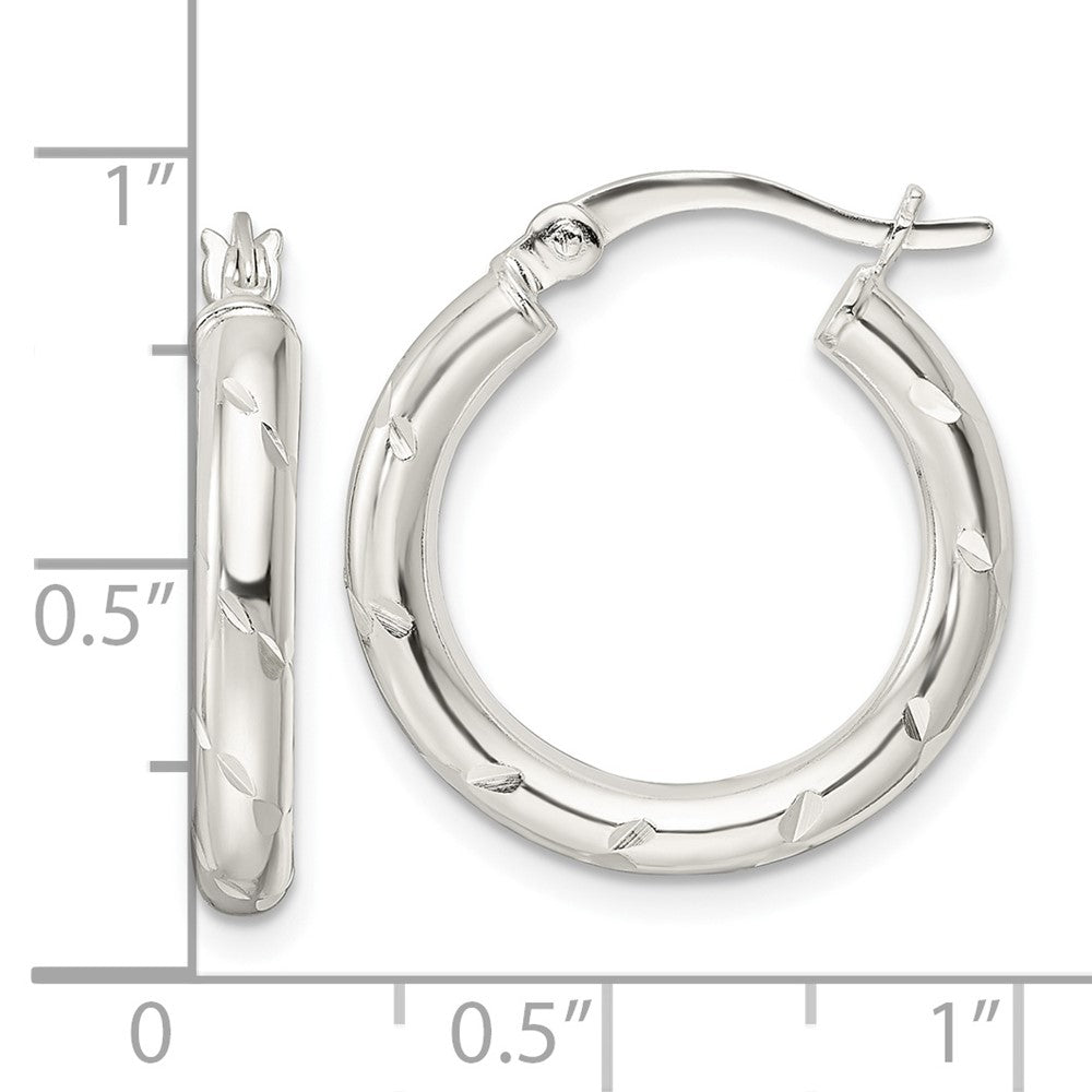 Sterling Silver Polished Diamond-cut Circle Hoop Earrings