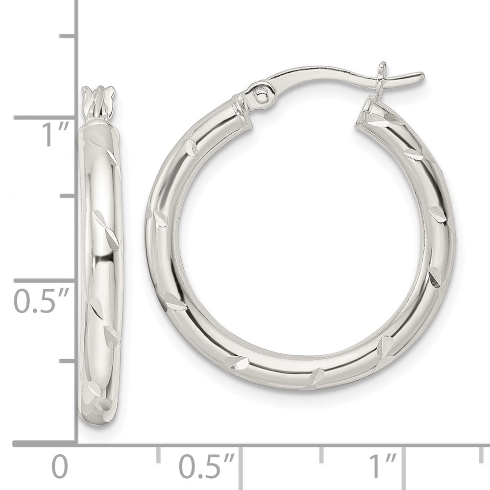 Sterling Silver Polished Diamond-cut Circle Hoop Earrings