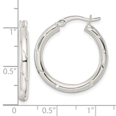 Sterling Silver Polished Diamond-cut Circle Hoop Earrings