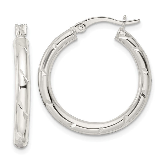Sterling Silver Polished Diamond-cut Circle Hoop Earrings