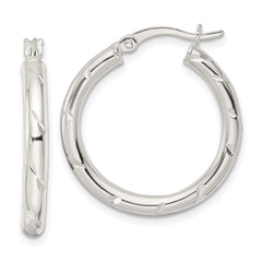 Sterling Silver Polished Diamond-cut Circle Hoop Earrings