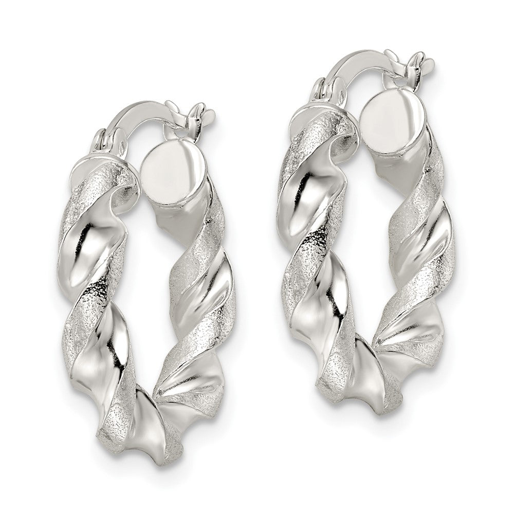 Sterling Silver Polished and Textured Twisted Circle Hoop Earrings