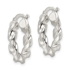 Sterling Silver Polished and Textured Twisted Circle Hoop Earrings