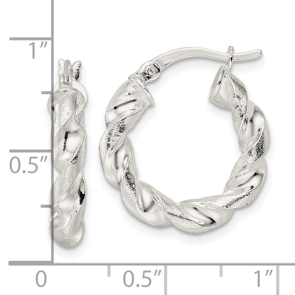 Sterling Silver Polished and Textured Twisted Circle Hoop Earrings