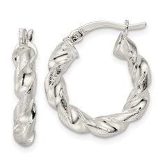 Sterling Silver Polished and Textured Twisted Circle Hoop Earrings