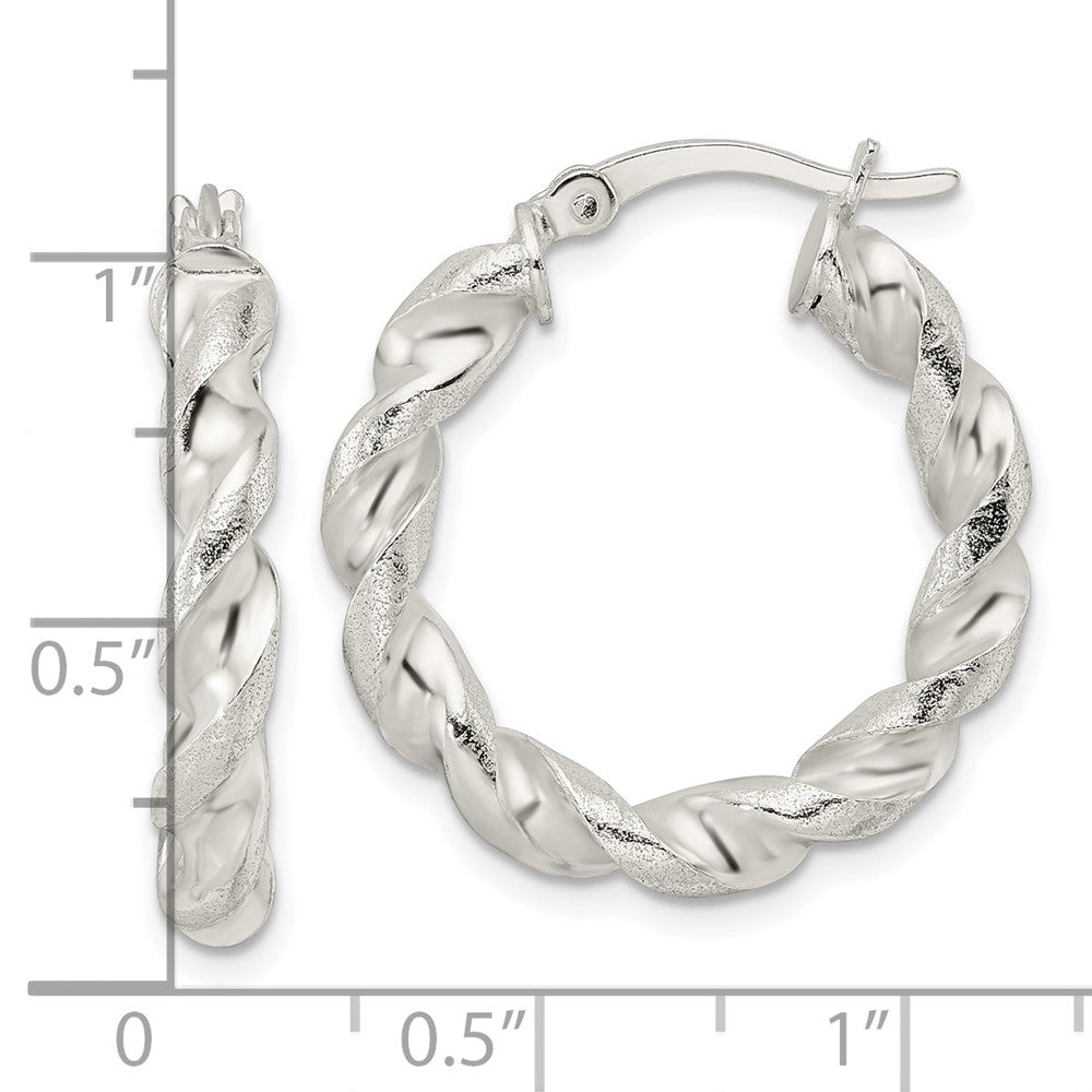 Sterling Silver Polished and Textured Twisted Circle Hoop Earrings
