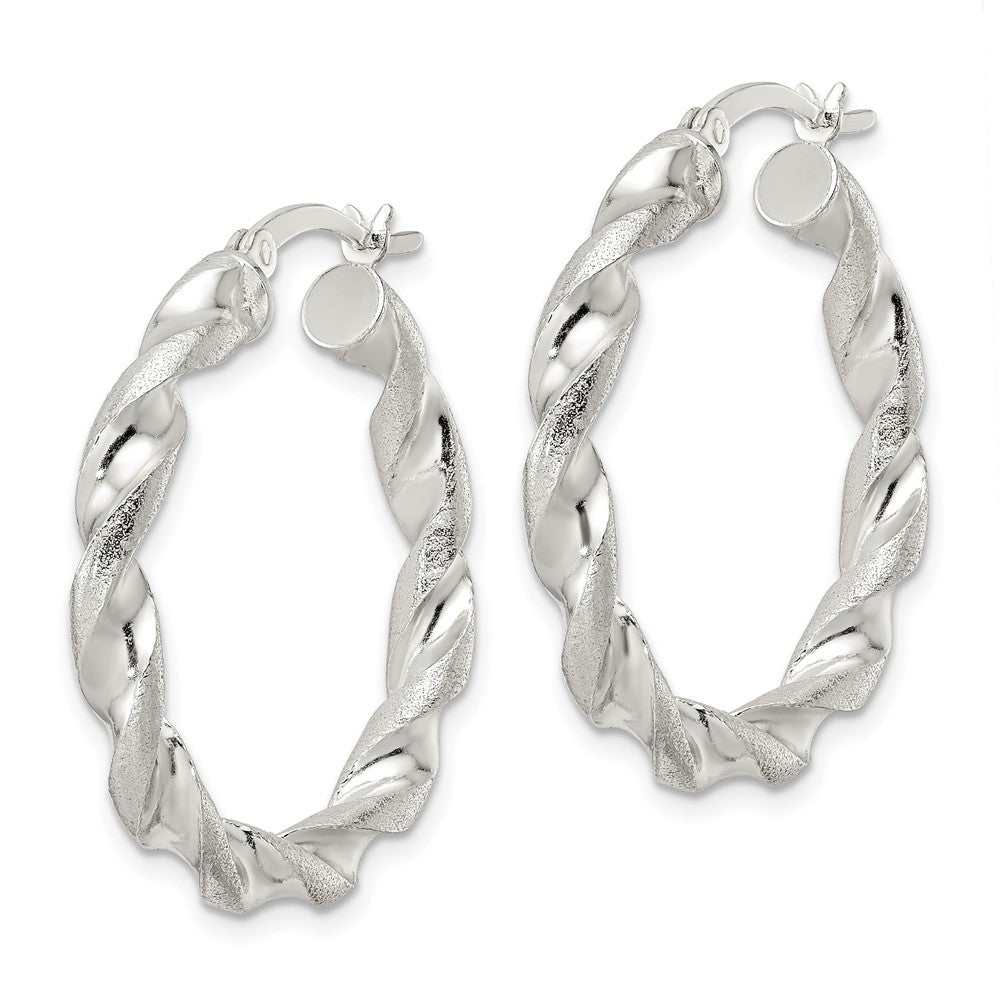 Sterling Silver Polished and Textured Twisted Circle Hoop Earrings