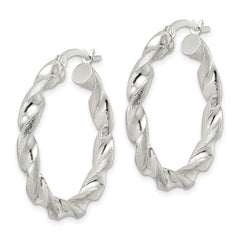 Sterling Silver Polished and Textured Twisted Circle Hoop Earrings