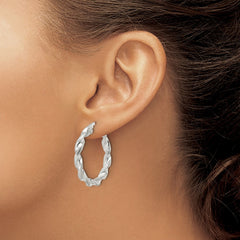 Sterling Silver Polished and Textured Twisted Circle Hoop Earrings