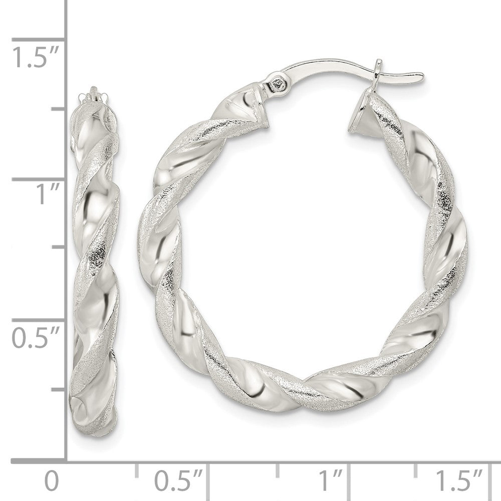 Sterling Silver Polished and Textured Twisted Circle Hoop Earrings