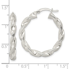Sterling Silver Polished and Textured Twisted Circle Hoop Earrings