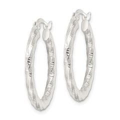 Sterling Silver Polished and Textured Twisted Hoop Earrings