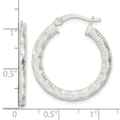 Sterling Silver Polished and Textured Twisted Hoop Earrings