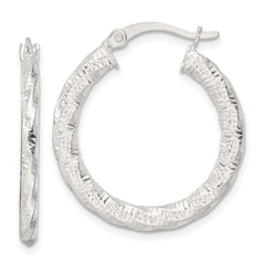 Sterling Silver Polished and Textured Twisted Hoop Earrings