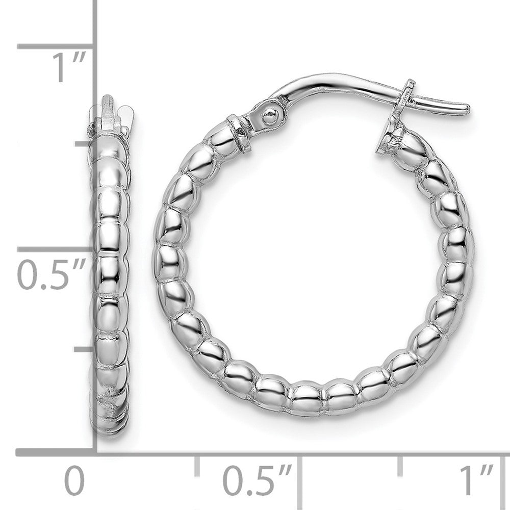 Rhodium-plated Sterling Silver Polished 2.25mm Beaded Hoop Earrings