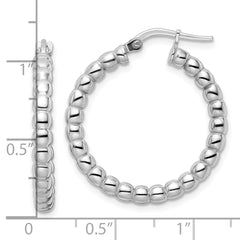 Rhodium-plated Sterling Silver Polished 3mm Beaded Hoop Earrings