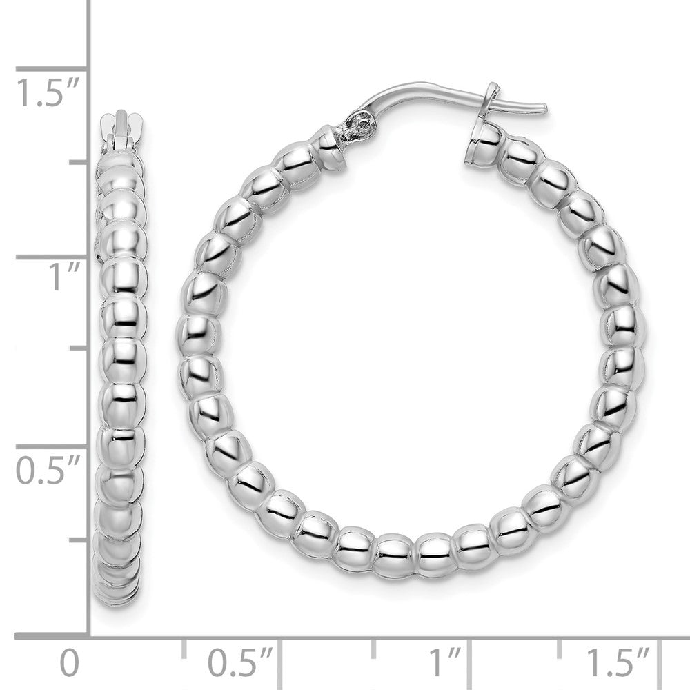 Rhodium-plated Sterling Silver Polished 3mm Beaded Hoop Earrings