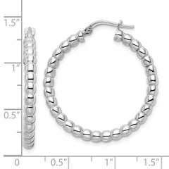Rhodium-plated Sterling Silver Polished 3mm Beaded Hoop Earrings