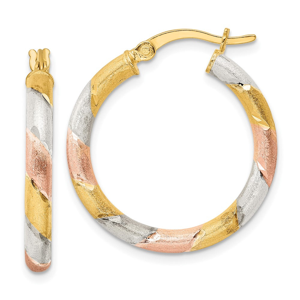 Sterling Silver, Yellow & Rose-tone Diamond-cut Circle Hoop Earrings