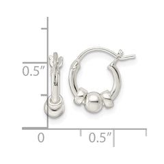 Sterling Silver Polished Beaded Circle Hoop Earrings