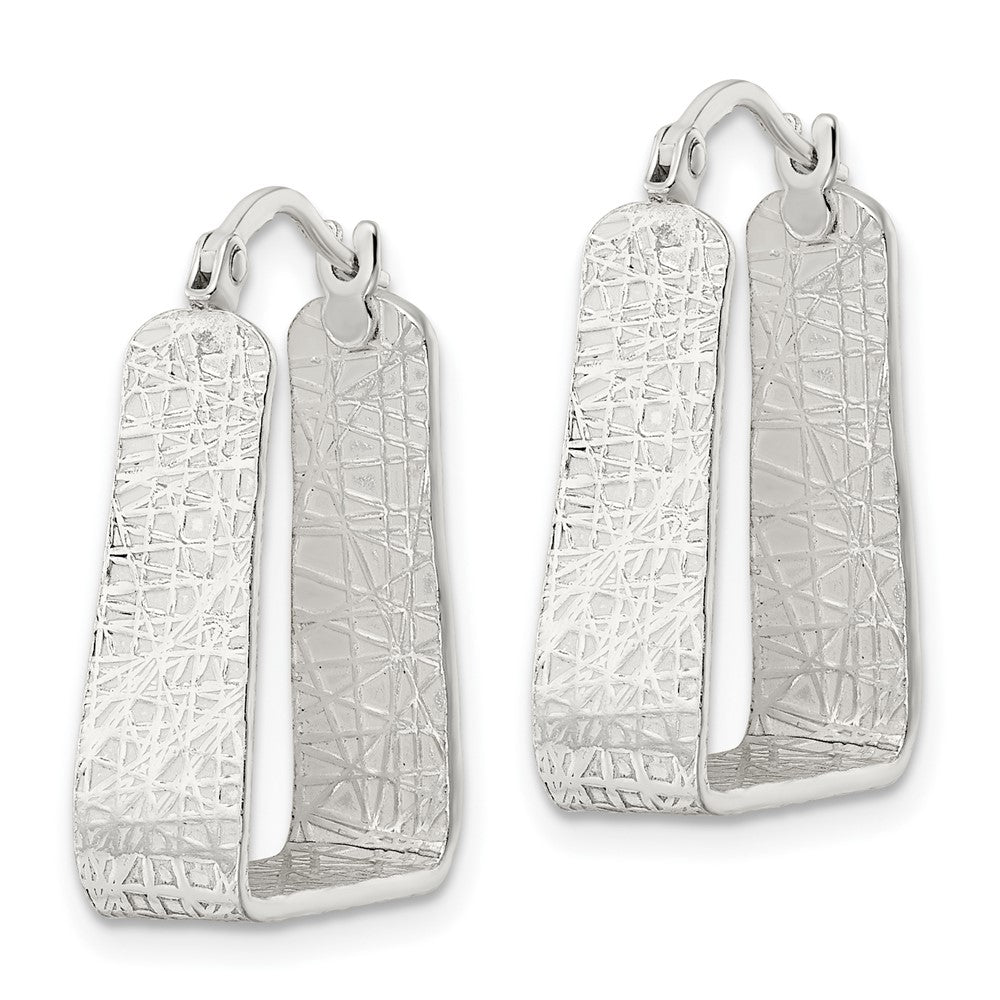 Sterling Silver Polished and Textured Square Hoop Earrings