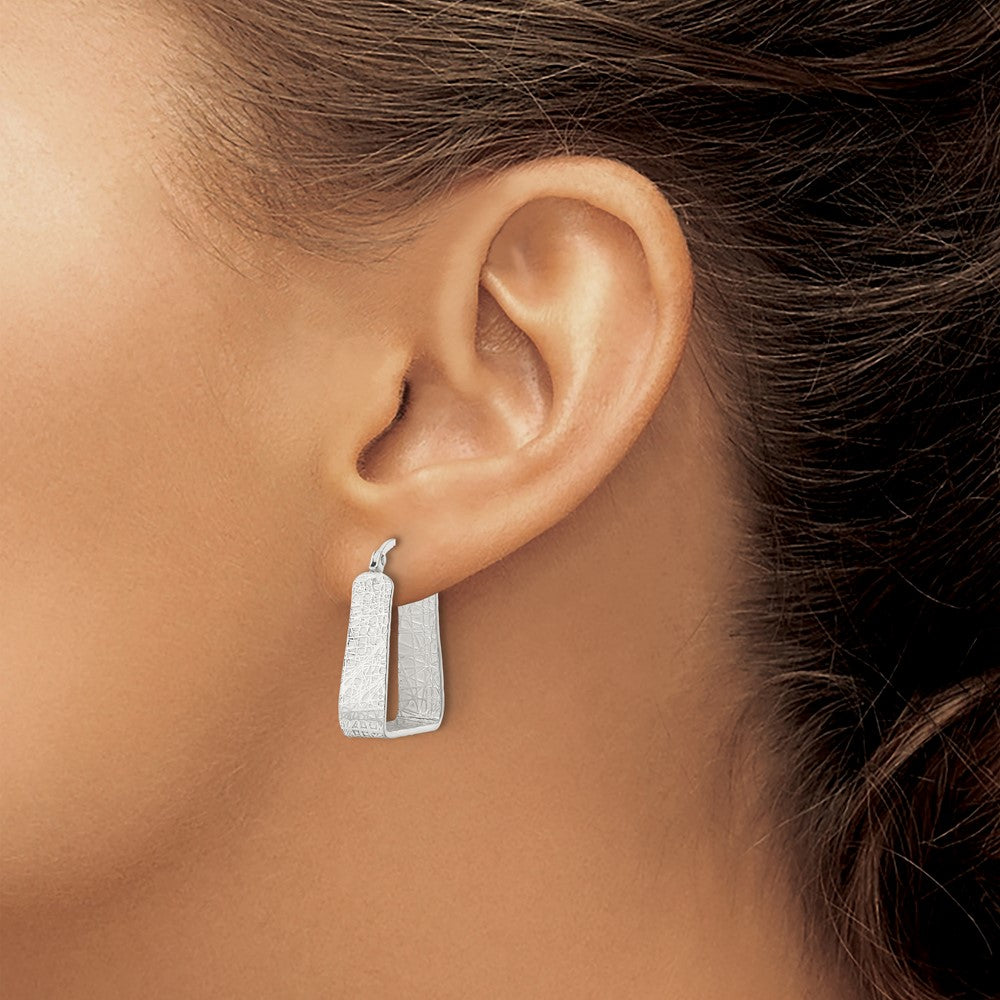 Sterling Silver Polished and Textured Square Hoop Earrings